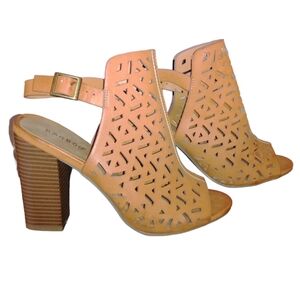 Bamboo Laser Cut High Heel Women's Ankle Boots Brown Size 10/40 New Without Box